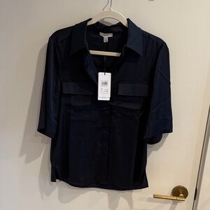 Reiss Navy Button-Up Blouse